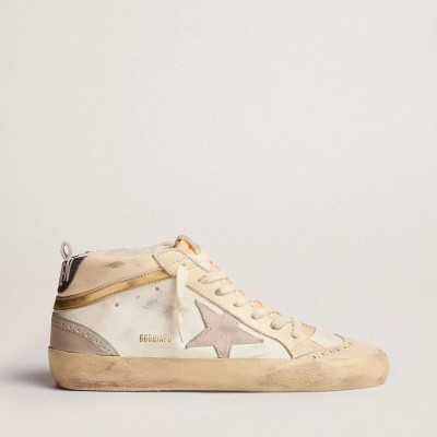 Golden Goose Mid Star Sneaker With Star Sneaker In Light Gray Suede And Gold Flash Golden Goose Mid Star Sneaker With Star Sneaker In Light Gray Suede And Gold Flash