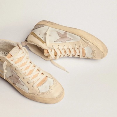 Golden Goose Mid Star Sneaker With Star Sneaker In Light Gray Suede And Gold Flash Golden Goose Mid Star Sneaker With Star Sneaker In Light Gray Suede And Gold Flash
