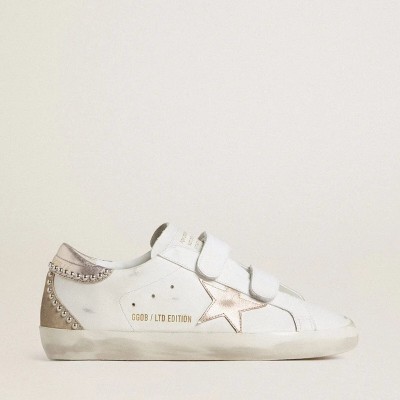 Golden Goose Old School Ltd Sneaker With Rose Gold Metallic Leather Star And Heel Tab Golden Goose Old School Ltd Sneaker With Rose Gold Metallic Leather Star And Heel Tab