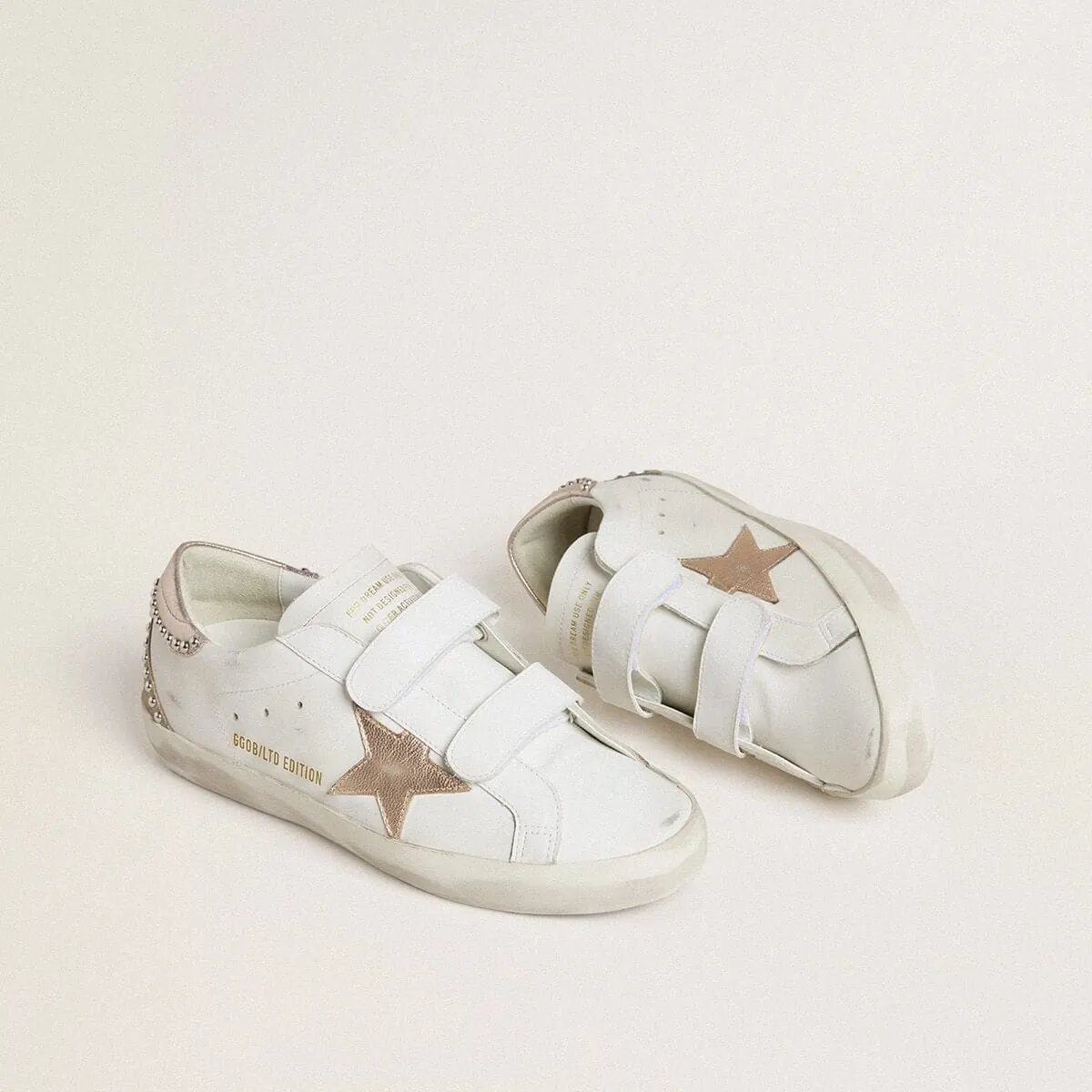 Golden Goose Old School Ltd Sneaker With Rose Gold Metallic Leather Star And Heel Tab Golden Goose Old School Ltd Sneaker With Rose Gold Metallic Leather Star And Heel Tab
