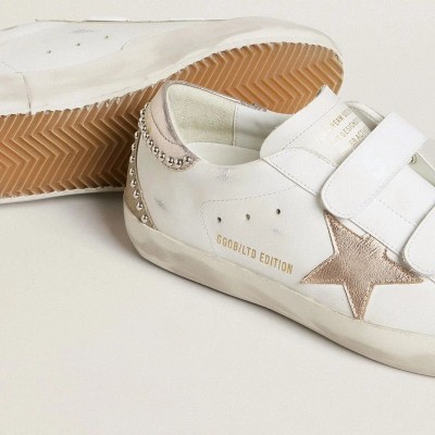 Golden Goose Old School Ltd Sneaker With Rose Gold Metallic Leather Star And Heel Tab Golden Goose Old School Ltd Sneaker With Rose Gold Metallic Leather Star And Heel Tab