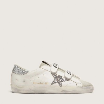 Golden Goose Old School Sneaker With Silver Glitter Star And Ice-Gray Suede Tongue Golden Goose Old School Sneaker With Silver Glitter Star And Ice-Gray Suede Tongue