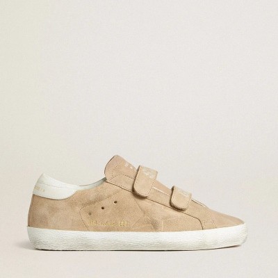 Golden Goose Old School Sneaker In Beige Suede With White Leather Heel Tab Golden Goose Old School Sneaker In Beige Suede With White Leather Heel Tab