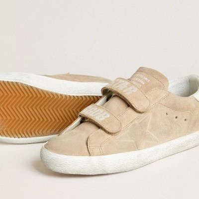 Golden Goose Old School Sneaker In Beige Suede With White Leather Heel Tab Golden Goose Old School Sneaker In Beige Suede With White Leather Heel Tab