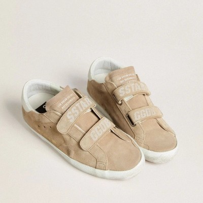 Golden Goose Old School Sneaker In Beige Suede With White Leather Heel Tab