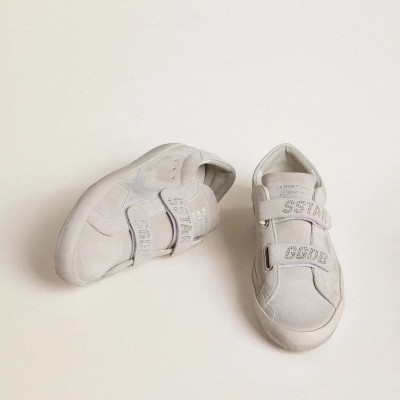 Golden Goose Old School Sneaker In Light Gray Suede With A Leather Star Sneaker With Micro-Glitter