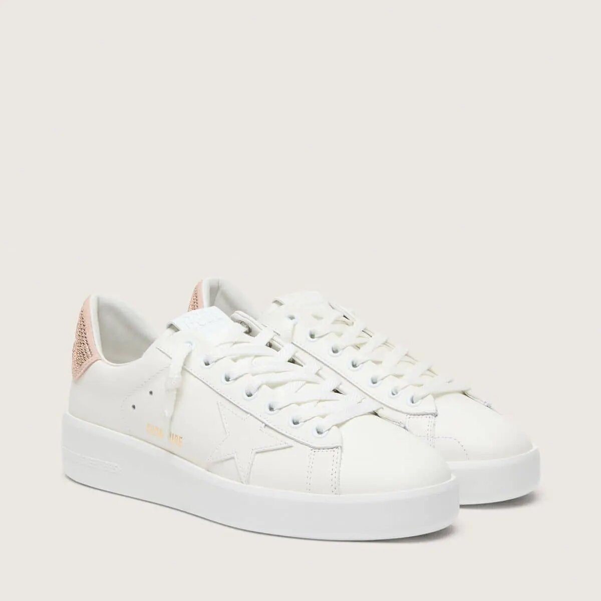 Golden Goose Purestar Sneaker With Leather Star And Suede Heel Tab With Swarovski Crystals Golden Goose Purestar Sneaker With Leather Star And Suede Heel Tab With Swarovski Crystals