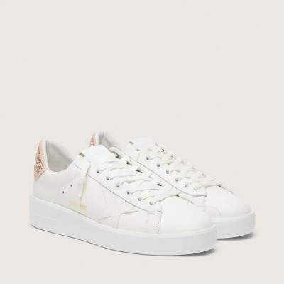 Golden Goose Purestar Sneaker With Leather Star And Suede Heel Tab With Swarovski Crystals