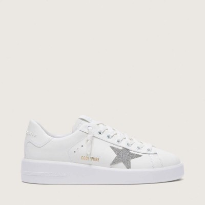 Golden Goose Purestar Sneaker In White Leather With Silver Swarovski Crystal Star Golden Goose Purestar Sneaker In White Leather With Silver Swarovski Crystal Star
