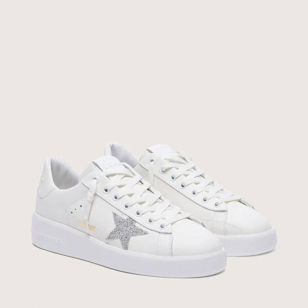 Golden Goose Purestar Sneaker In White Leather With Silver Swarovski Crystal Star Golden Goose Purestar Sneaker In White Leather With Silver Swarovski Crystal Star