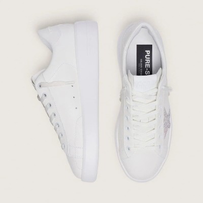 Golden Goose Purestar Sneaker In White Leather With Silver Swarovski Crystal Star Golden Goose Purestar Sneaker In White Leather With Silver Swarovski Crystal Star