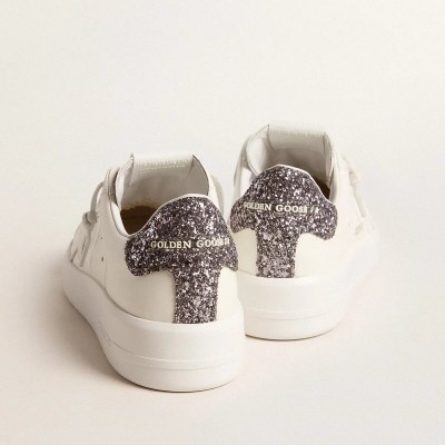 Golden Goose Purestar Sneaker With White Leather Star And Anthracite Glitter Heel Tab Golden Goose Purestar Sneaker With White Leather Star And Anthracite Glitter Heel Tab