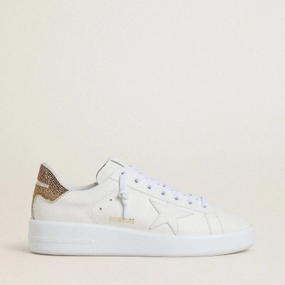 Golden Goose Purestar Sneaker With White Leather Star And Brown Crystal Heel Tab Golden Goose Purestar Sneaker With White Leather Star And Brown Crystal Heel Tab