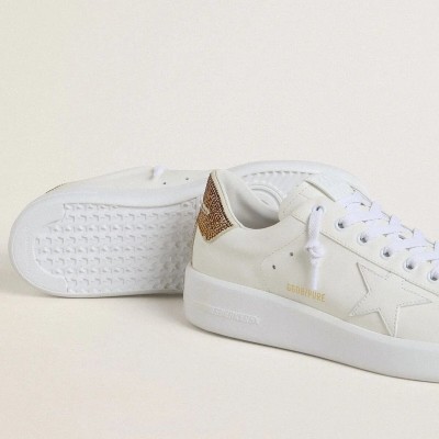 Golden Goose Purestar Sneaker With White Leather Star And Brown Crystal Heel Tab Golden Goose Purestar Sneaker With White Leather Star And Brown Crystal Heel Tab
