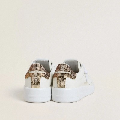 Golden Goose Purestar Sneaker With White Leather Star And Brown Crystal Heel Tab Golden Goose Purestar Sneaker With White Leather Star And Brown Crystal Heel Tab