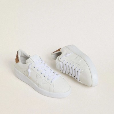 Golden Goose Purestar Sneaker With White Leather Star And Brown Crystal Heel Tab