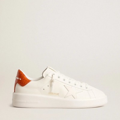 Golden Goose Purestar Sneaker With White Leather Star And Orange Heel Tab Golden Goose Purestar Sneaker With White Leather Star And Orange Heel Tab