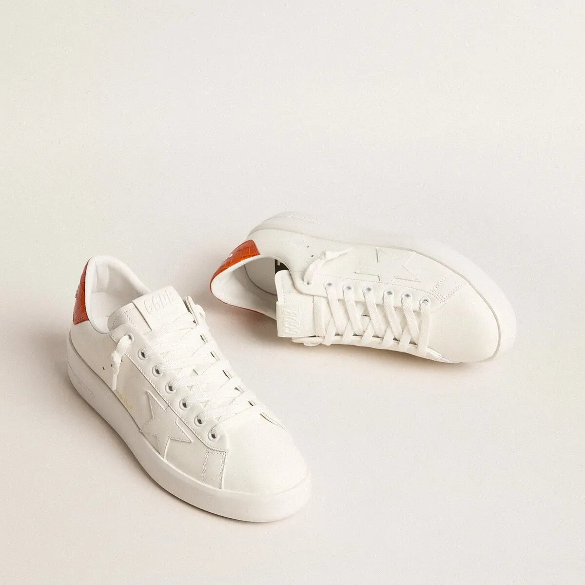 Golden Goose Purestar Sneaker With White Leather Star And Orange Heel Tab Golden Goose Purestar Sneaker With White Leather Star And Orange Heel Tab