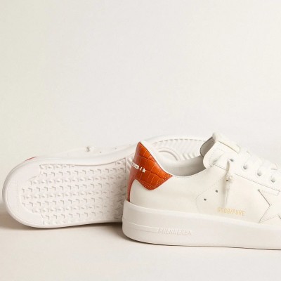 Golden Goose Purestar Sneaker With White Leather Star And Orange Heel Tab Golden Goose Purestar Sneaker With White Leather Star And Orange Heel Tab