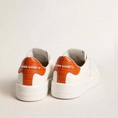 Golden Goose Purestar Sneaker With White Leather Star And Orange Heel Tab Golden Goose Purestar Sneaker With White Leather Star And Orange Heel Tab