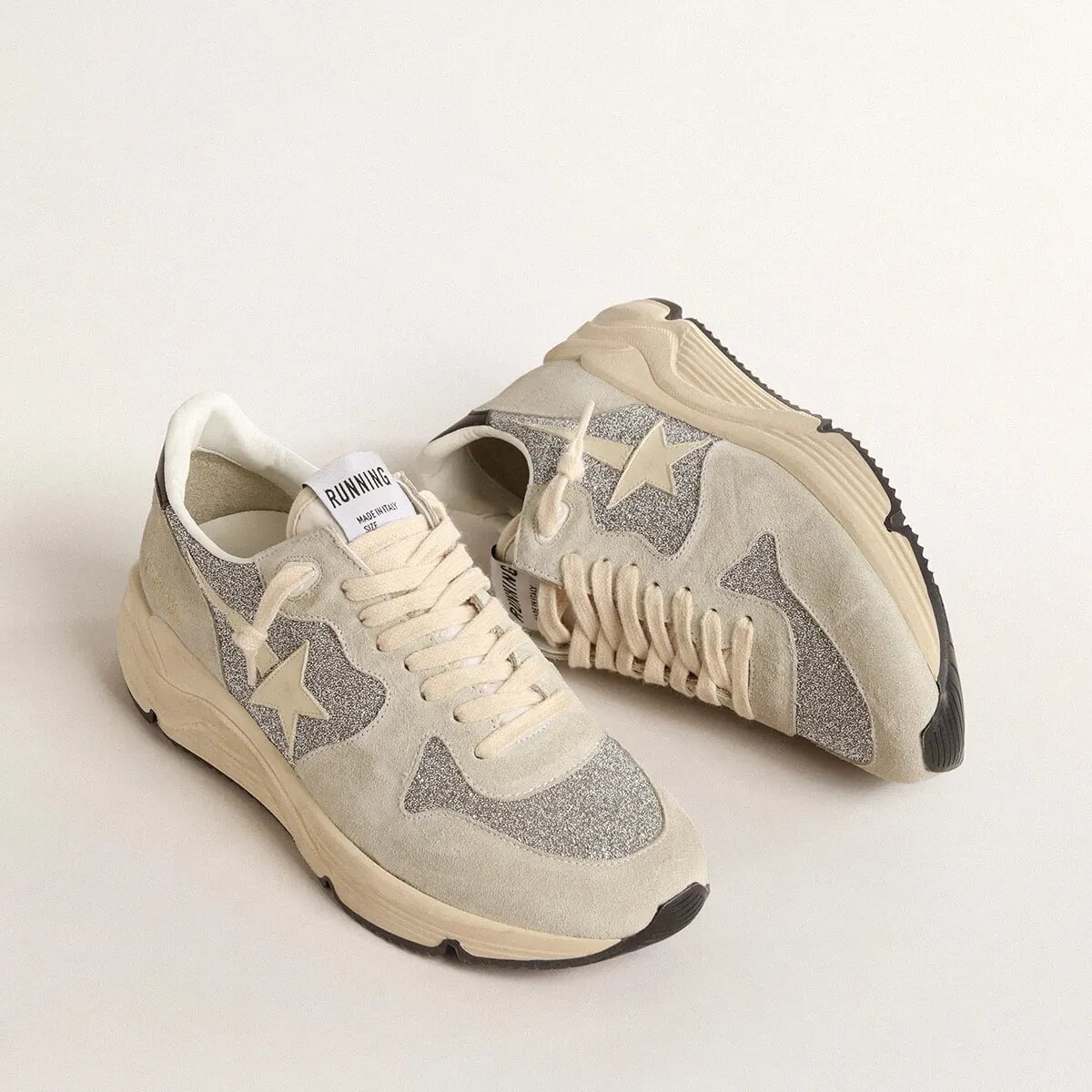 Golden Goose Running Sole Embellished Sneaker With Swarovski Crystals And Ivory Star Golden Goose Running Sole Embellished Sneaker With Swarovski Crystals And Ivory Star