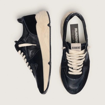 Golden Goose Running Sole Sneaker In Black Nappa And Suede Golden Goose Running Sole Sneaker In Black Nappa And Suede