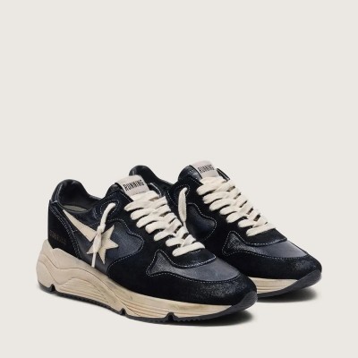 Golden Goose Running Sole Sneaker In Black Nappa And Suede Golden Goose Running Sole Sneaker In Black Nappa And Suede
