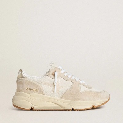Golden Goose Running Sole Sneaker In Canvas With Beige Star And Platinum Metallic Leather Heel Tab Golden Goose Running Sole Sneaker In Canvas With Beige Star And Platinum Metallic Leather Heel Tab