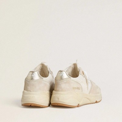 Golden Goose Running Sole Sneaker In Canvas With Beige Star And Platinum Metallic Leather Heel Tab Golden Goose Running Sole Sneaker In Canvas With Beige Star And Platinum Metallic Leather Heel Tab