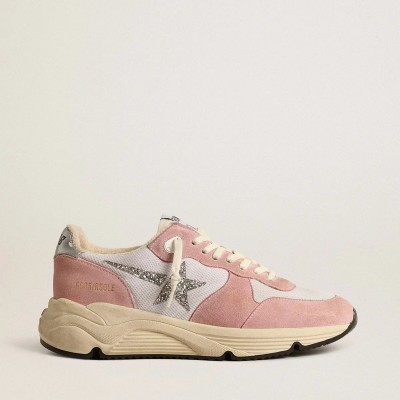 Golden Goose Running Sole Sneaker In Gray Mesh And Suede With Silver Glitter Star Golden Goose Running Sole Sneaker In Gray Mesh And Suede With Silver Glitter Star