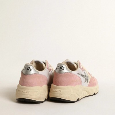 Golden Goose Running Sole Sneaker In Gray Mesh And Suede With Silver Glitter Star Golden Goose Running Sole Sneaker In Gray Mesh And Suede With Silver Glitter Star