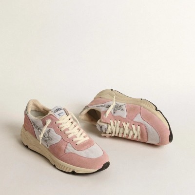 Golden Goose Running Sole Sneaker In Gray Mesh And Suede With Silver Glitter Star Golden Goose Running Sole Sneaker In Gray Mesh And Suede With Silver Glitter Star