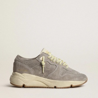 Golden Goose Running Sole Sneaker In Gray Suede With Gray Suede Star And Heel Tab Golden Goose Running Sole Sneaker In Gray Suede With Gray Suede Star And Heel Tab