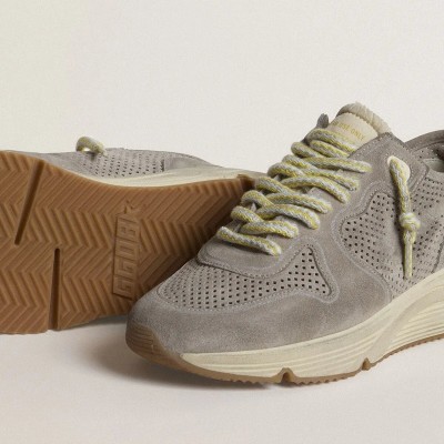 Golden Goose Running Sole Sneaker In Gray Suede With Gray Suede Star And Heel Tab Golden Goose Running Sole Sneaker In Gray Suede With Gray Suede Star And Heel Tab
