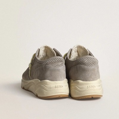 Golden Goose Running Sole Sneaker In Gray Suede With Gray Suede Star And Heel Tab Golden Goose Running Sole Sneaker In Gray Suede With Gray Suede Star And Heel Tab