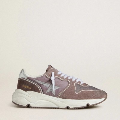Golden Goose Running Sole Sneaker In Lavender Nylon And Suede With Printed Star And Silver Leather Heel Tab Golden Goose Running Sole Sneaker In Lavender Nylon And Suede With Printed Star And Silver Leather Heel Tab