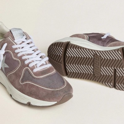 Golden Goose Running Sole Sneaker In Lavender Nylon And Suede With Printed Star And Silver Leather Heel Tab Golden Goose Running Sole Sneaker In Lavender Nylon And Suede With Printed Star And Silver Leather Heel Tab
