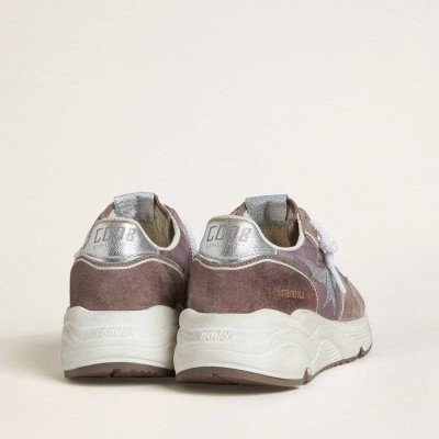 Golden Goose Running Sole Sneaker In Lavender Nylon And Suede With Printed Star And Silver Leather Heel Tab Golden Goose Running Sole Sneaker In Lavender Nylon And Suede With Printed Star And Silver Leather Heel Tab
