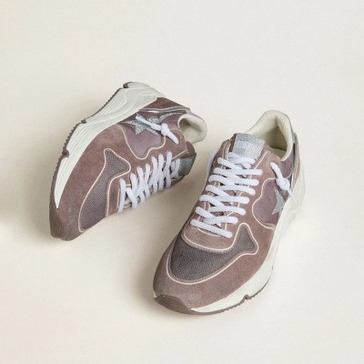 Golden Goose Running Sole Sneaker In Lavender Nylon And Suede With Printed Star And Silver Leather Heel Tab Golden Goose Running Sole Sneaker In Lavender Nylon And Suede With Printed Star And Silver Leather Heel Tab