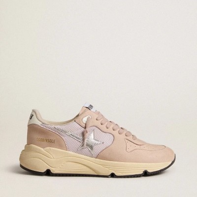 Golden Goose Running Sole Sneaker In Mesh And Nubuck With Silver Metallic Leather Star Golden Goose Running Sole Sneaker In Mesh And Nubuck With Silver Metallic Leather Star