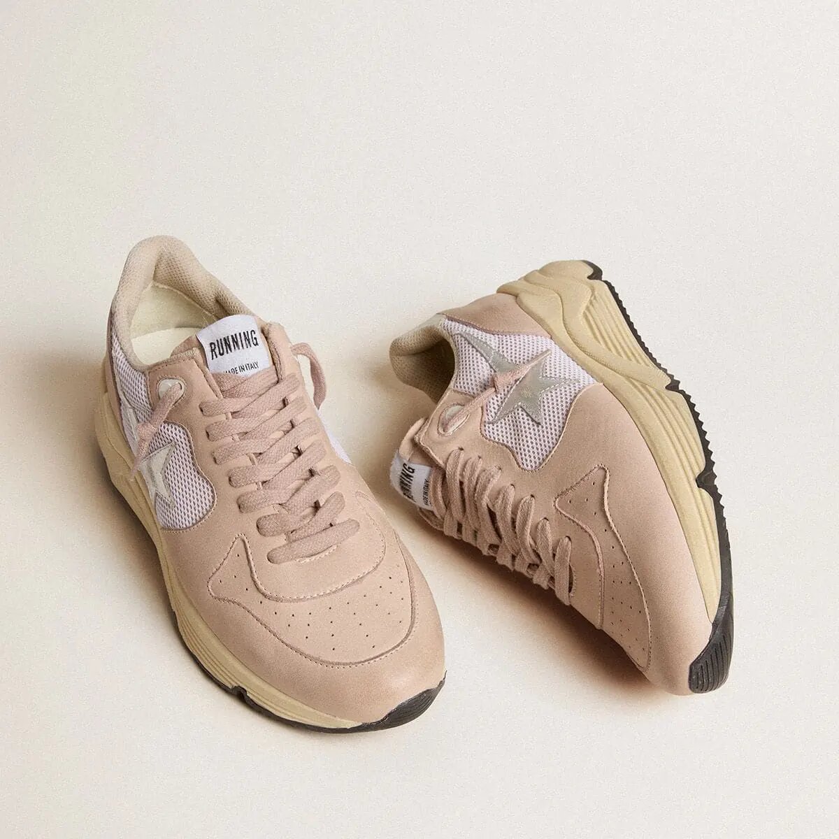 Golden Goose Running Sole Sneaker In Mesh And Nubuck With Silver Metallic Leather Star Golden Goose Running Sole Sneaker In Mesh And Nubuck With Silver Metallic Leather Star
