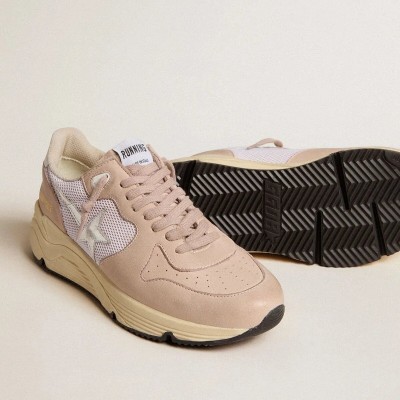 Golden Goose Running Sole Sneaker In Mesh And Nubuck With Silver Metallic Leather Star Golden Goose Running Sole Sneaker In Mesh And Nubuck With Silver Metallic Leather Star