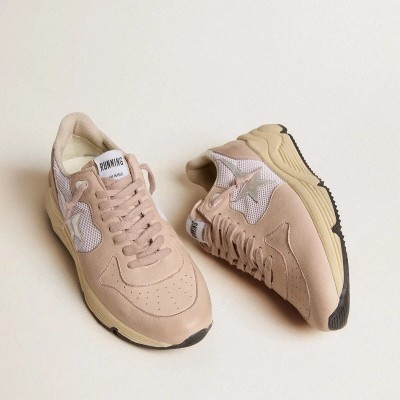 Golden Goose Running Sole Sneaker In Mesh And Nubuck With Silver Metallic Leather Star Golden Goose Running Sole Sneaker In Mesh And Nubuck With Silver Metallic Leather Star