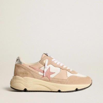 Golden Goose Running Sole Sneaker In Mesh And Suede With Pink Star And Silver Heel Tab Golden Goose Running Sole Sneaker In Mesh And Suede With Pink Star And Silver Heel Tab