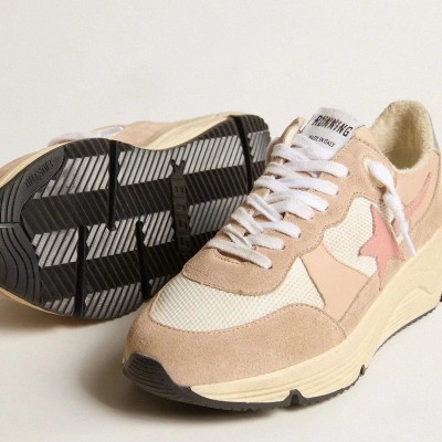 Golden Goose Running Sole Sneaker In Mesh And Suede With Pink Star And Silver Heel Tab Golden Goose Running Sole Sneaker In Mesh And Suede With Pink Star And Silver Heel Tab