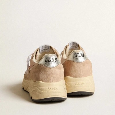 Golden Goose Running Sole Sneaker In Mesh And Suede With Pink Star And Silver Heel Tab Golden Goose Running Sole Sneaker In Mesh And Suede With Pink Star And Silver Heel Tab