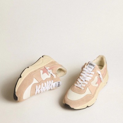 Golden Goose Running Sole Sneaker In Mesh And Suede With Pink Star And Silver Heel Tab Golden Goose Running Sole Sneaker In Mesh And Suede With Pink Star And Silver Heel Tab