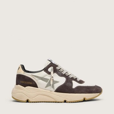 Golden Goose Running Sole Sneaker In Nappa And Brown Suede With A Swarovski Crystal Star Golden Goose Running Sole Sneaker In Nappa And Brown Suede With A Swarovski Crystal Star