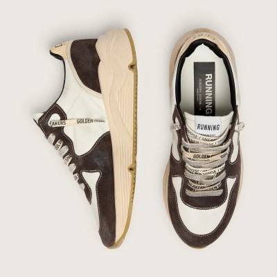 Golden Goose Running Sole Sneaker In Nappa And Brown Suede With A Swarovski Crystal Star Golden Goose Running Sole Sneaker In Nappa And Brown Suede With A Swarovski Crystal Star