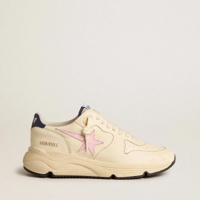 Golden Goose Running Sole Sneaker In Nappa Leather With Pink Leather Star And Blue Leather Heel Tab Golden Goose Running Sole Sneaker In Nappa Leather With Pink Leather Star And Blue Leather Heel Tab